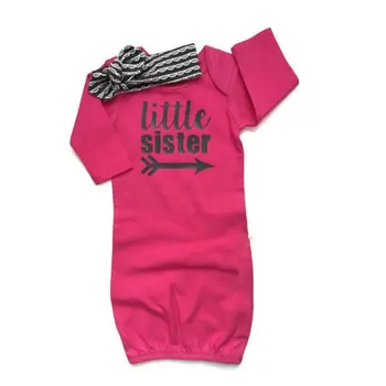 

Newborn Baby Infant Long Sleeve little sister Letter Floral Swaddle Wrap Blanket Sleeping Bag+Hat Letter Print