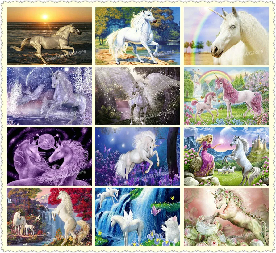 

25 Style Horse & Unicorn Diamond Painting Kit 3D Diamond Embroidered Animal Full Square / Round Drill Crystal Mosaic Diamond Art