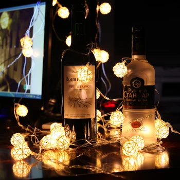 

Behogar 5m 40-LED Fashion USB Powered Rattan Ball String Lights for Home Christmas Party Hotel Pub Decoration Props Warm White