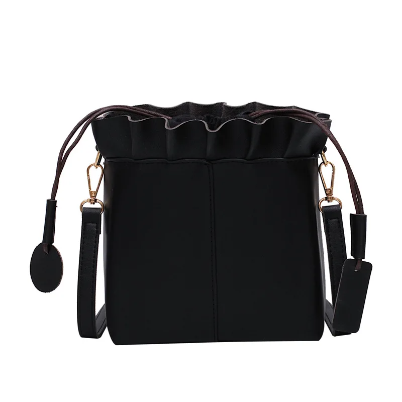 Новые летние женские сумки с оборками из искусственной кожи, маленькая квадратная сумка-мешок, Милая женская однотонная сумка через плечо - Цвет: Черный