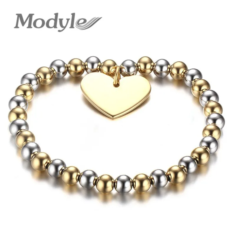 Modyle Женщины шарики из бисера браслет Нержавеющая сталь крестик Love Heart Подвески