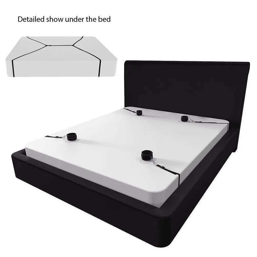  Under Bed Restraint Kit Adjustable Straps Fit Almost Any Size Mattress with Flirting Tickler (Black