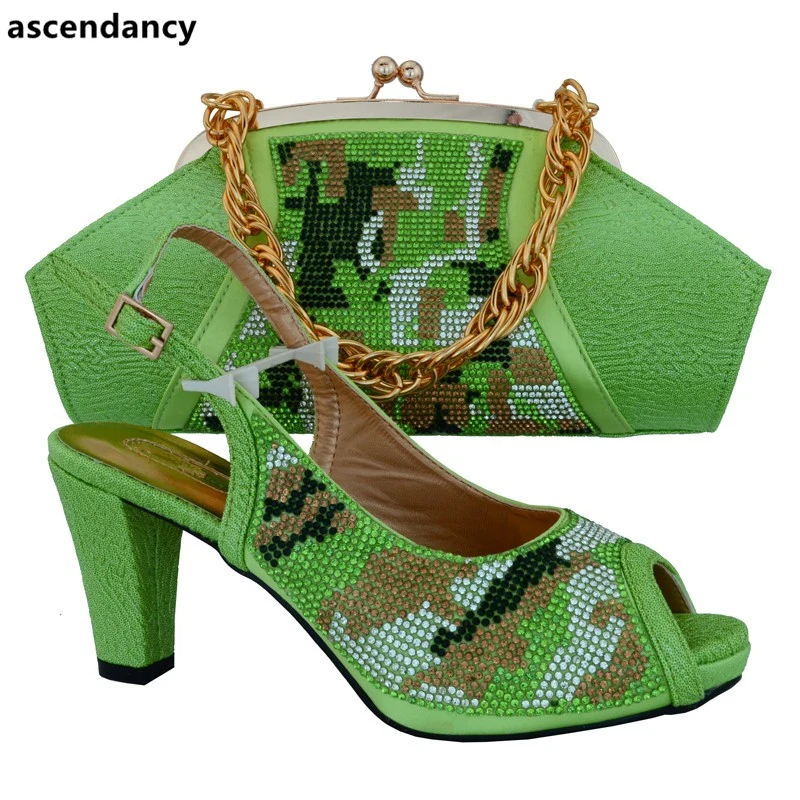 Lemon Green Italian Shoes with Matching Bags for Women High Quality