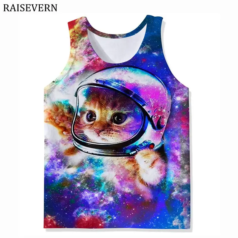 3D принт космическая галактика кошка жилет для мужчин Бодибилдинг короткий топ для фитнеса рубашка без рукавов Мужская Спортивное нижнее белье туманность
