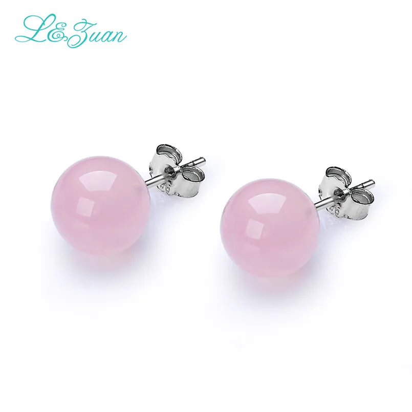 

Stud Earrings for Women Natural Round Pink Rose Quartz Crystal 925 Sterling Silver Jewelry Princess Wedding Party Earring Brinco
