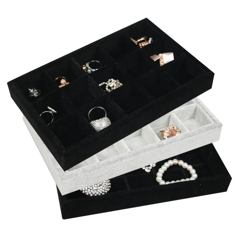 

15 Grid Velvet Jewelry Display Box 20*15*4.5cm Jewelry Tray Holder Casket Storage Organizer 2017 Earrings Ring Box 22.5*14.5*5cm