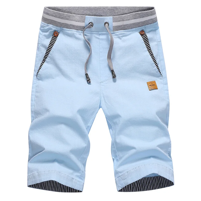 Jbersee летние льняные шорты Для мужчин модные брендовые воздухопроницаемые пляжные шорты мужские шорты пляжные плюс Размеры короткие Masculino - Цвет: sky blue