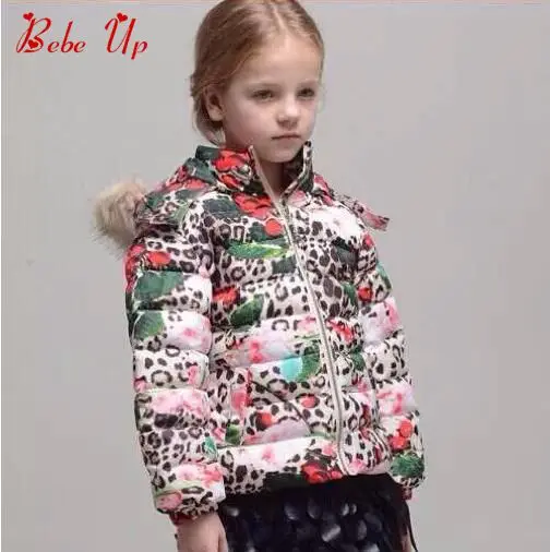 GIRLS WINTER JACKETS COAT WITH LEOPARD FLOWER PRINT, KIDS CLOTHES WINTER 2017, TODDLER FASHION BRAND COAT WITH HOOD FUR GIRLS WINTER JACKETS COAT WITH LEOPARD FLOWER PRINT, KIDS CLOTHES WINTER 2017, TODDLER FASHION BRAND COAT WITH HOOD FUR