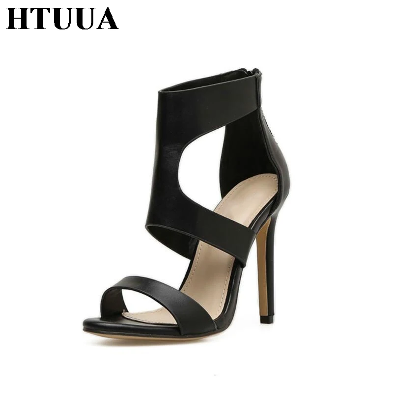 

HTUUA Sexy Solid Color Hollow Out Bandage Gladiator Sandals Women 2018 Roman Style Thin High Heels Femme Summer Shoes SX853