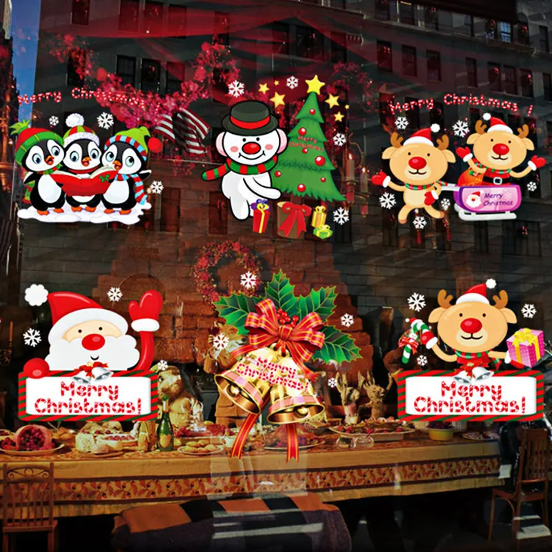 

Cartoon Christmas Decorations Wall Sticker Santa Bells Winnie Pattern Windows Bathroom Stickers Home Decoration