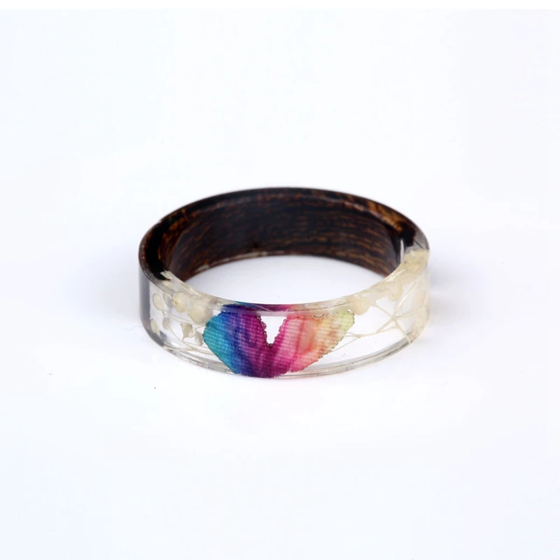 Кольца из дерева и цветов для женщин, кольца из прозрачной эпоксидной смолы, винтажные женские массивные ювелирные украшения, амулеты TN-0216 - Цвет основного камня: B