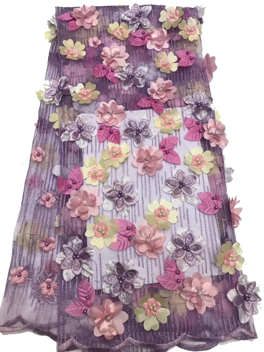 

5 Yards 3D Embroidery Flower Lace Fabric 3D French Lace Beaded Sequins Fabric for Dresses Fahion Clothing