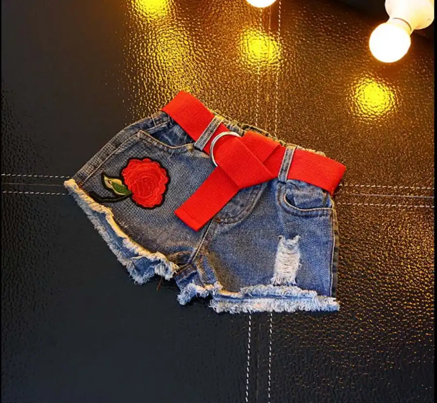 girls red jean shorts