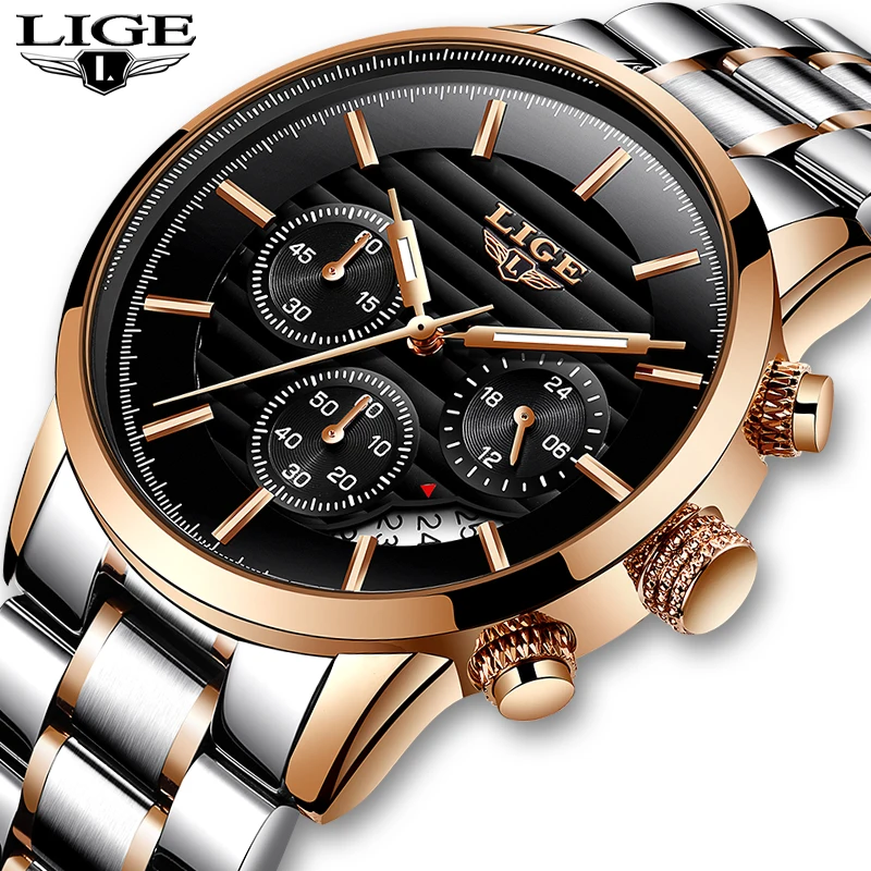 

LIGE Military Watch Men Quartz Analog Men Watches Stainless Steel Time Date Clock Men Luxury Brand Hot Famous Brand Watches 2019