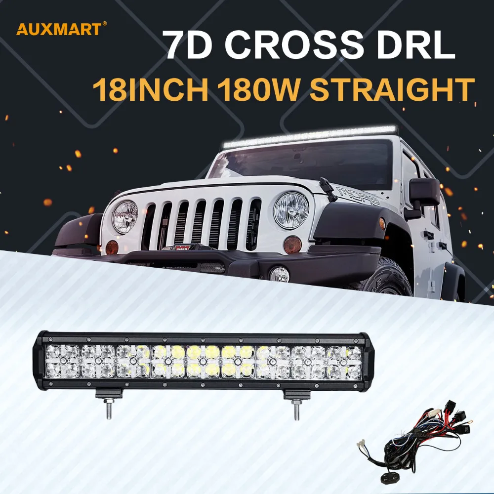 

Auxmart 7D 18inch 180W LED Light Bar 12v 24v Spot Flood Beam DRL Offroad Bar Lights for SUV ATV RZV 4x4 4WD Truck Trailer Pickup