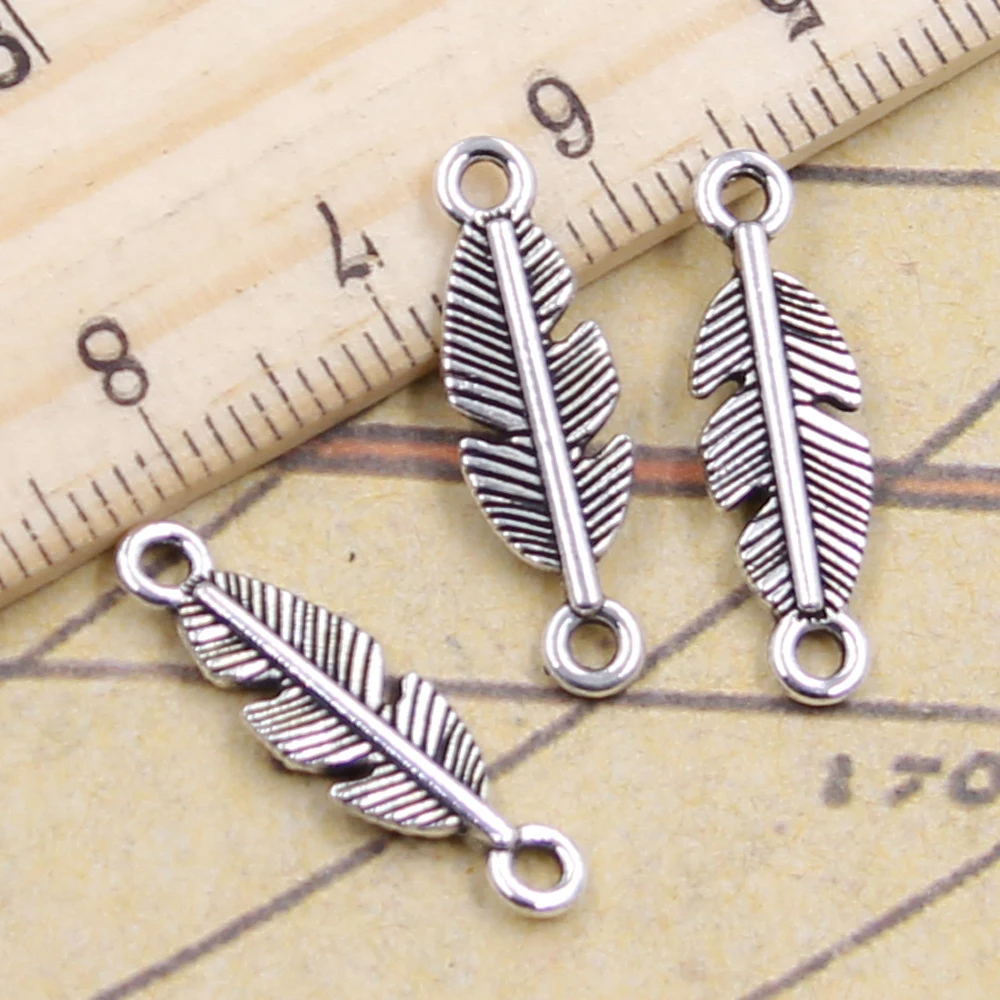 

20pcs Charms feather leaf link connection 22x7mm Tibetan silver color Pendants Antique Jewelry Making DIY Handmade Craft
