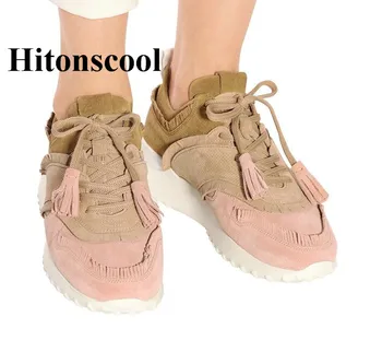 

Fashion Suede Patchwork Women Sneakers Casual Flats Lace Up Fringe Tassel Women Shoes Brand Design zapatos de mujer Sneakers