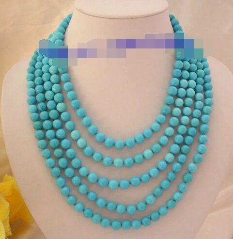 

ddh002663 stunning long 100" 8mm round blue turquoise beads necklace