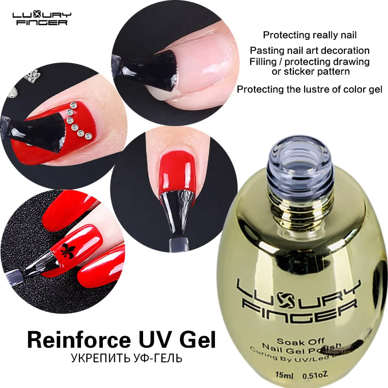

Luxury Finger 1x Soak Off Clear Reinforced UV Gel Polish Varnish Adhesive Rhinestone Strengthener Hardener Protect Nails UV Led