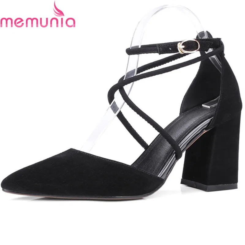 

MEMUNIA women high heels shoes fashion pointed toe flock ladies shoes simple elegant buckle single shoes big size 33-41