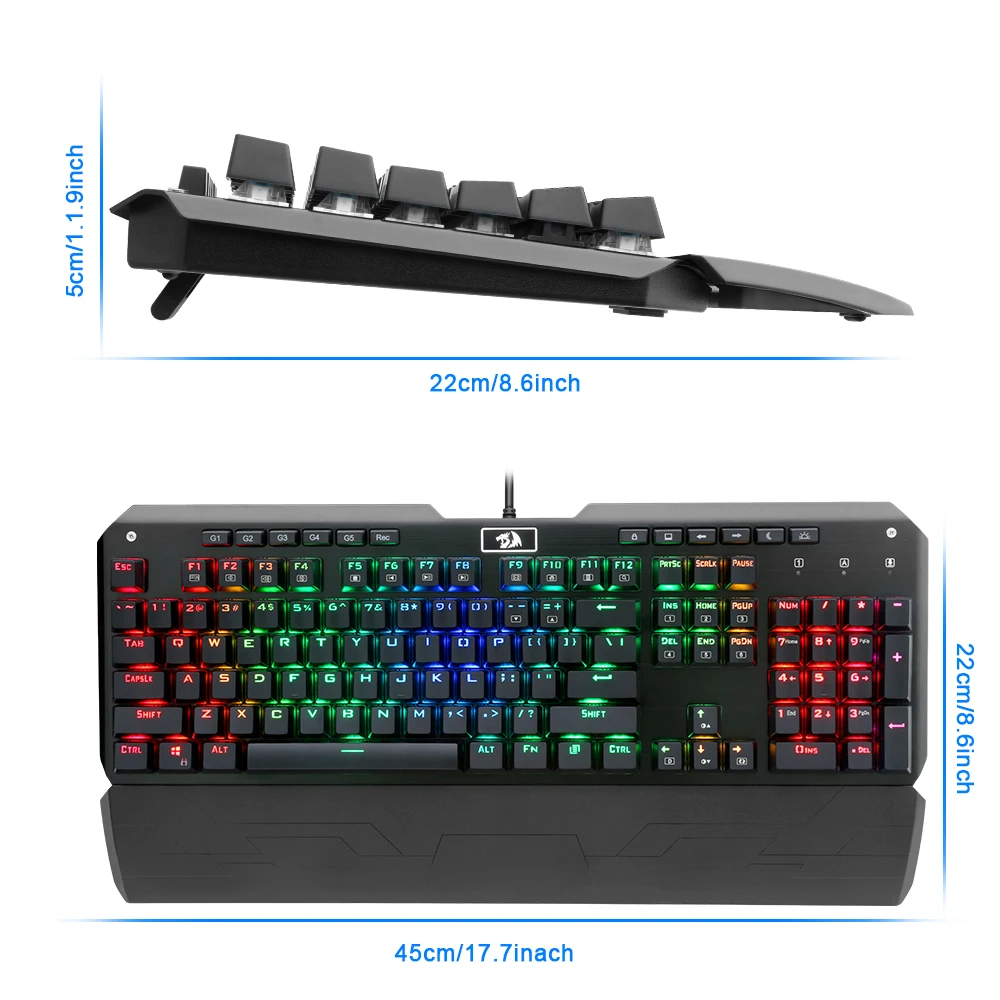 Redragon K555 RGB алюминиевая USB Механическая игровая клавиатура синий переключатель