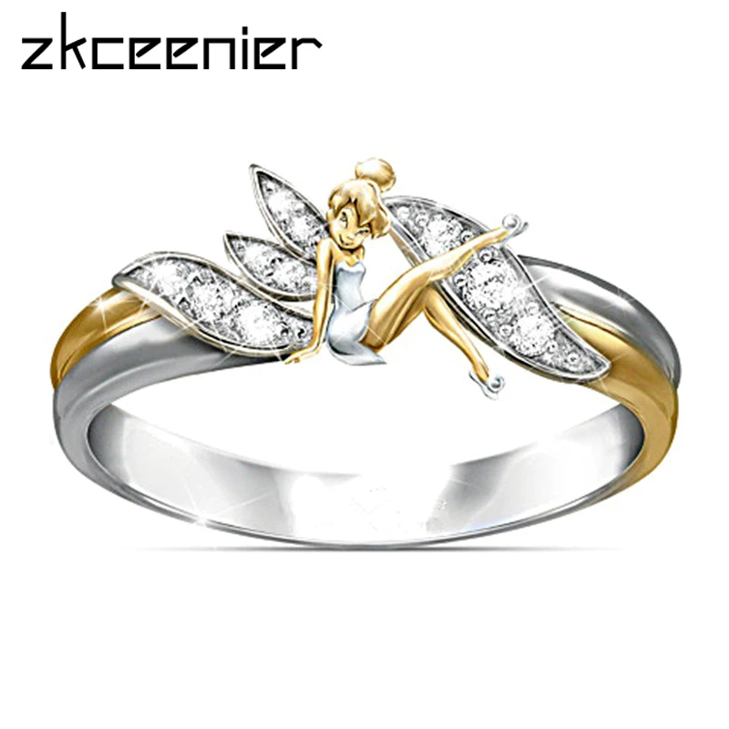 

New Fashion Elf Angel Ring Micro Pave Zircon Gold-Color Rings for Women Fashion Wedding Rings Jewelry Female Gifts