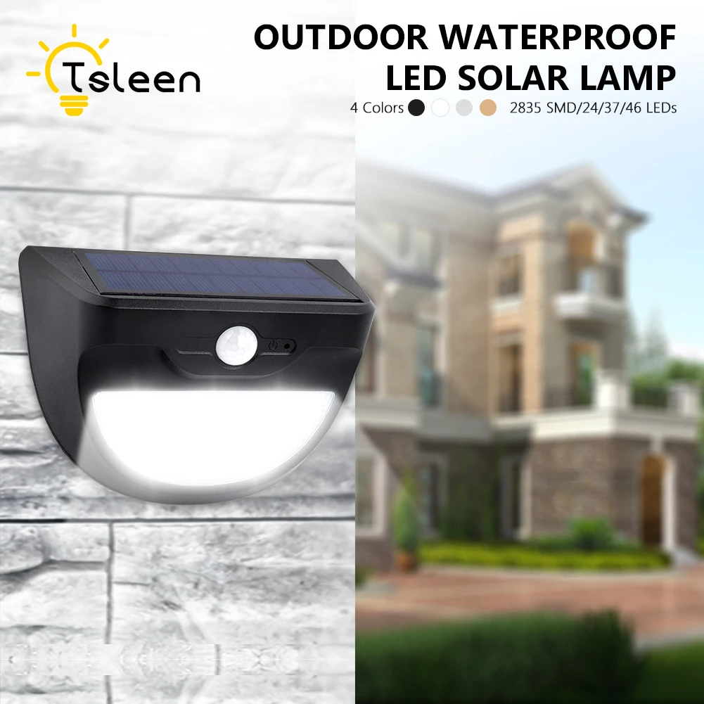 

TSLEEN 37 46 Led Solar Energy Light Human PIR Motion Sensor Landscape Security Lamp Streets Garden Lamps IP65 Waterproof 3-Modes