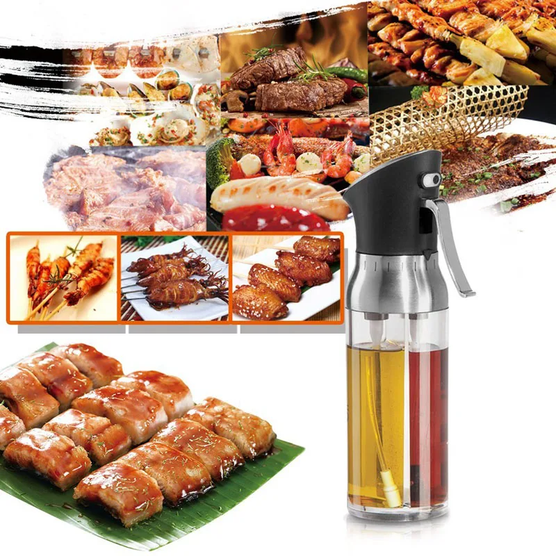 2 в 1 Нержавеющая сталь Стекло оливковое насос спрей бутылки масла соус уксус