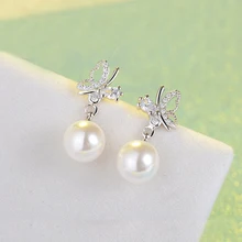 Классические 925 пробы серебряные AAA циркониевые серьги-гвоздики для женщин 10 мм имитация жемчуга вечерние ювелирные украшения свадебные серьги подарок