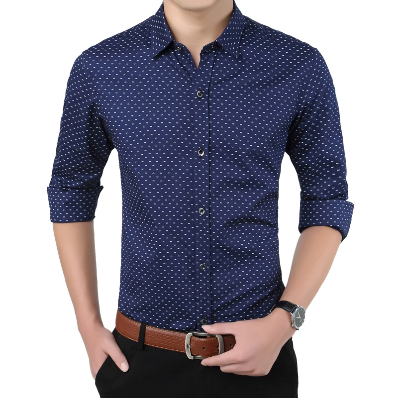 2018 New Autumn Fashion Brand Men Clothes Slim Fit Men Long Sleeve Shirt Men Polka Dot Casual Men S
