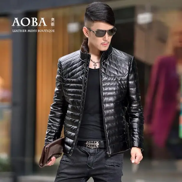 Cheap Hot sell ! 2016 winter jackets mens motorcycle slim stand collar men's short leather down coat fashion warm modern urban M - 4XL
