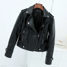 Весенне-осенняя кожаная куртка для женщин, модная, тонкая, с длинным рукавом, на молнии, черная, короткая, пальто, для девушек, байкеров, мото, кожаные пальто, Casaco