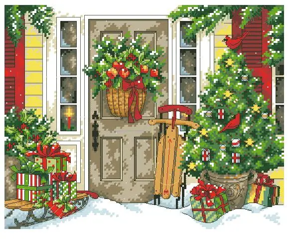 cs-2645 cross stitch kit home for the holidays Christmas door tree gift dim 70-08961 08961
