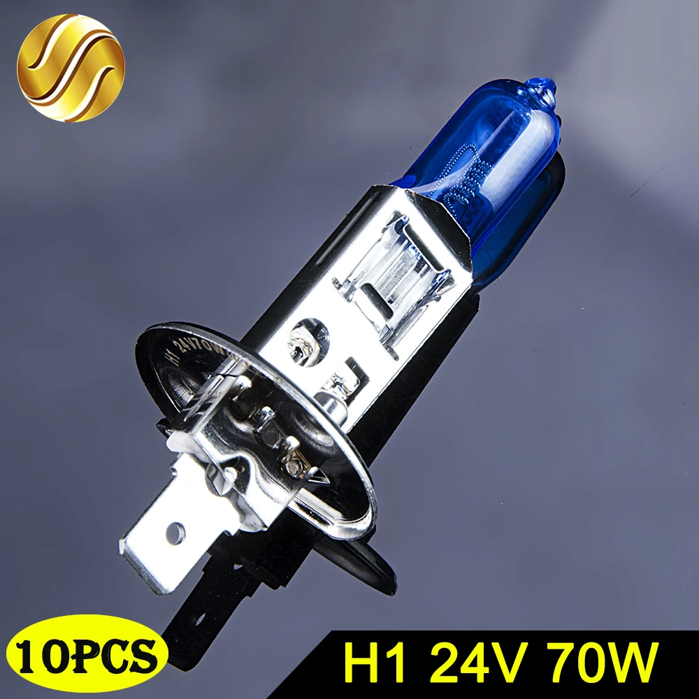10 Pack H3 24V 70W Halogen Bulbs - Super White 6000K Xenon Blue, Quartz Glass, For Car Headlights & Parking Lights