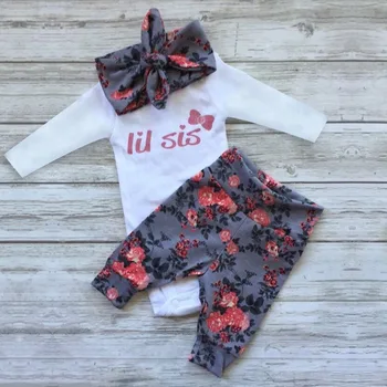 

Spring and Autumn new INS baby girls print 3pcs set cotton long sleeve T-shirt + pants + hat child clothes free shipping