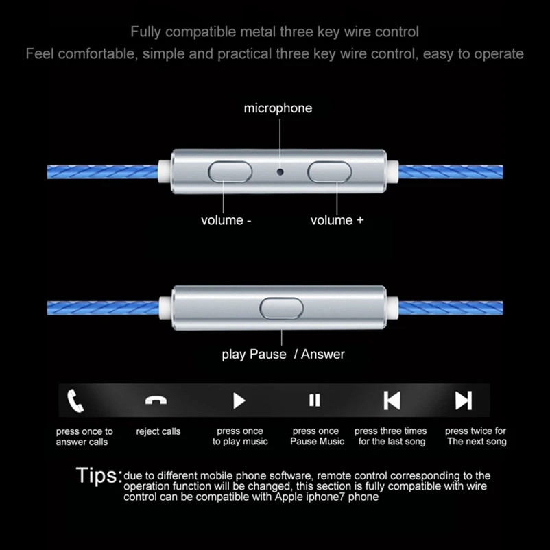 In Ear Earphone Flat Head Metal Headset With Microphone Stereo Earbuds Hifi Bass Headphone for Redmi Note 4X Huawei P10 Computer(4)