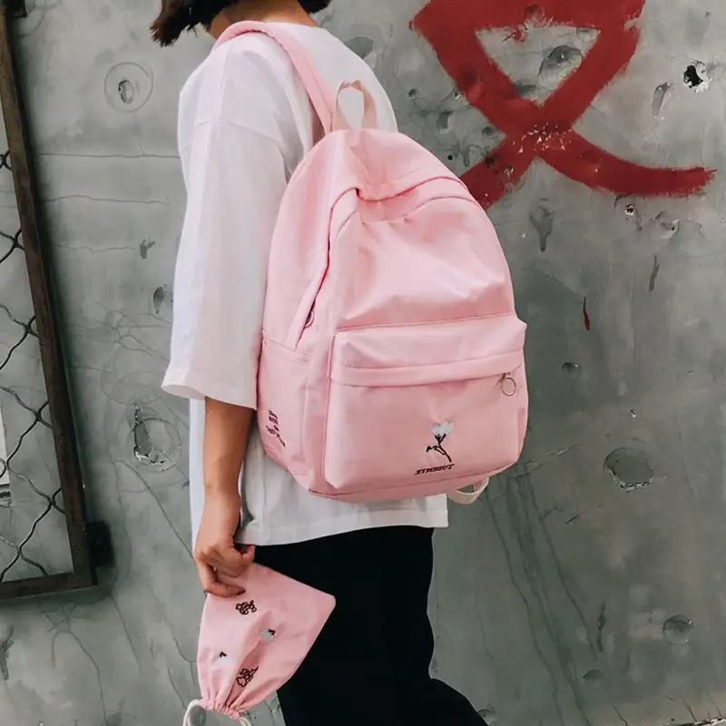 Луна дерева розовый рюкзак 2 шт./компл. Водонепроницаемый свежий Стиль с Вышивкой Цветы Школьные простые Рюкзаки
