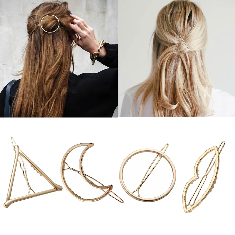Модные женские аксессуары для волос треугольный зажим для волос булавки Металл геометрический сплав Hairband Moon круг Hairgrip Заколка Для Девочек