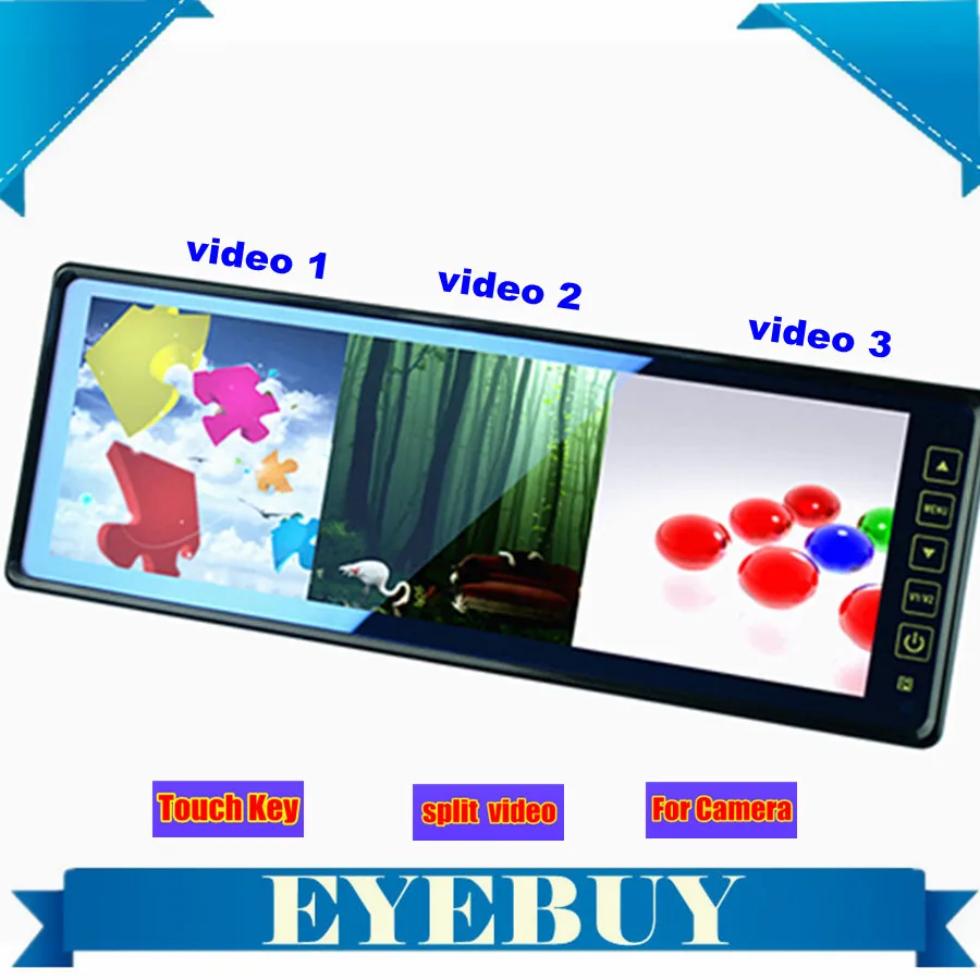 10 2 Touch key Car Auto LCD screen Rearview Mirror Monitor w 3 split video 4ch