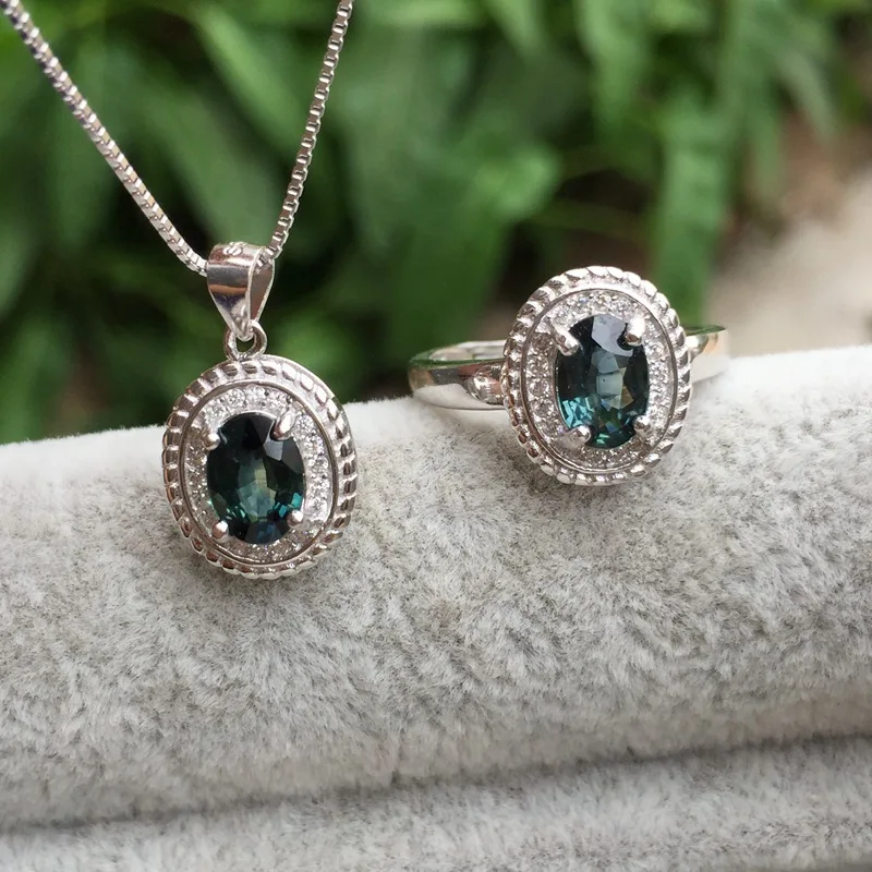 MeiBaPJ Natural Sri Lanka Sapphire Gemstone Jewelry Set 925 Sterling