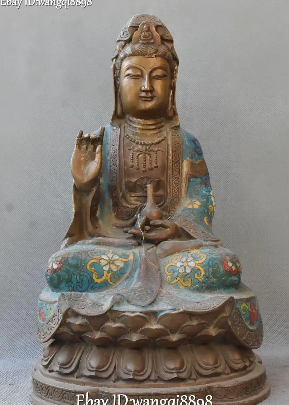 Cloisonne Enamel Bronze 24K Gold Gilt Kwan yin Guan Quan Yin
