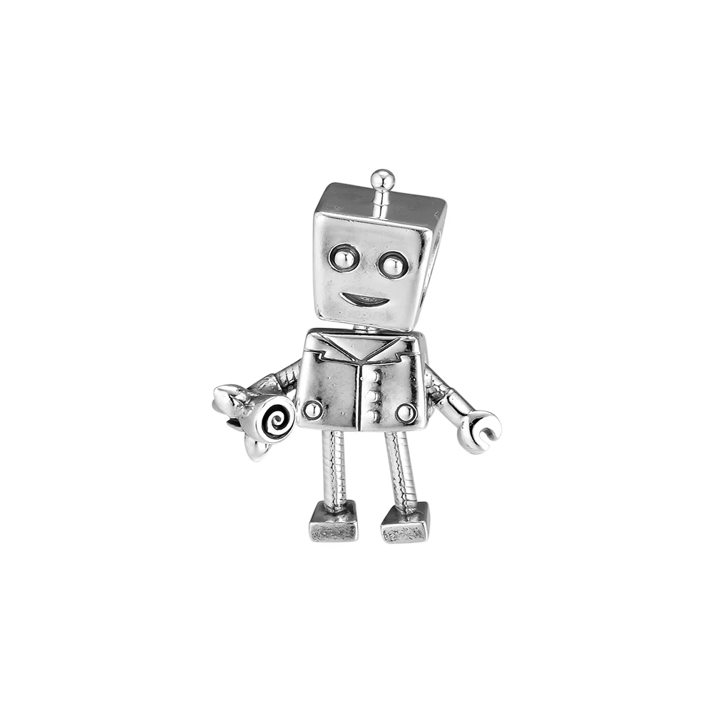 

Pandulaso Fashion Beads Rob Bot Charm Robot Fits Charms Sterling Silver Original Bracelets For Woman DIY Valentine's Day
