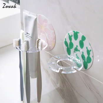 

Toothbrush Holder Razor Stand 4 Hook Rack Toothpaste Dispenser Storage Box Adhesive Hanger Organizer Bathroom Accessories Cute