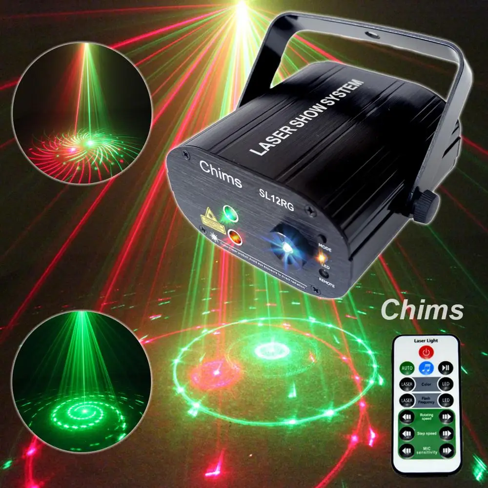 

Chims Stage Laser lights 12 Pattern RG Laser LED Lighting for Music Disco Party Bar Dance DJ Club Birthday Christmas Xmas Party