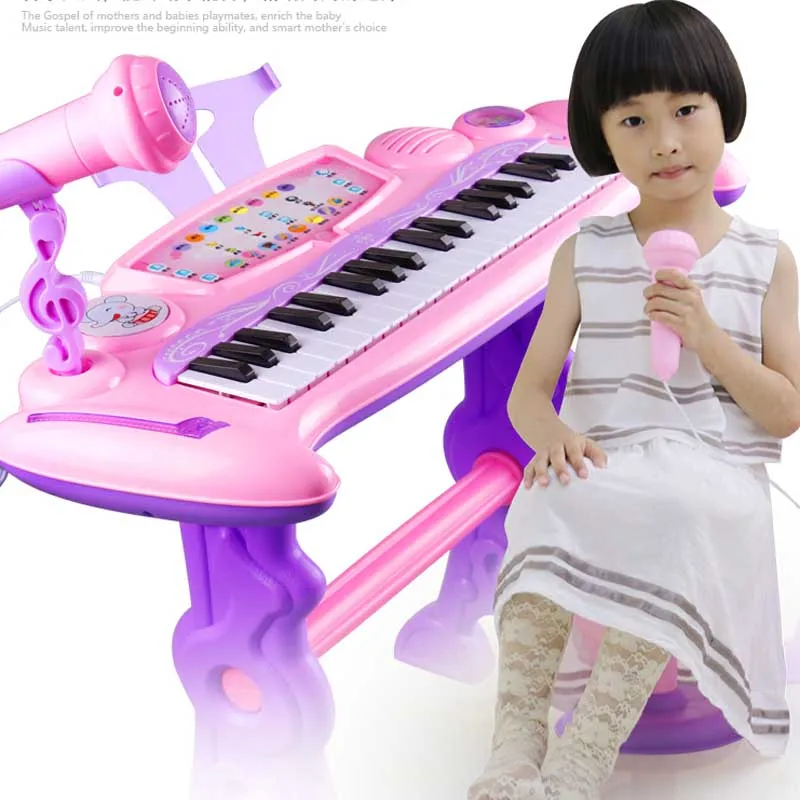 

Interactive learning Exercising Type Education Toys 37 Keyboard Musical Instruments with microphone & chairs for Children Girls
