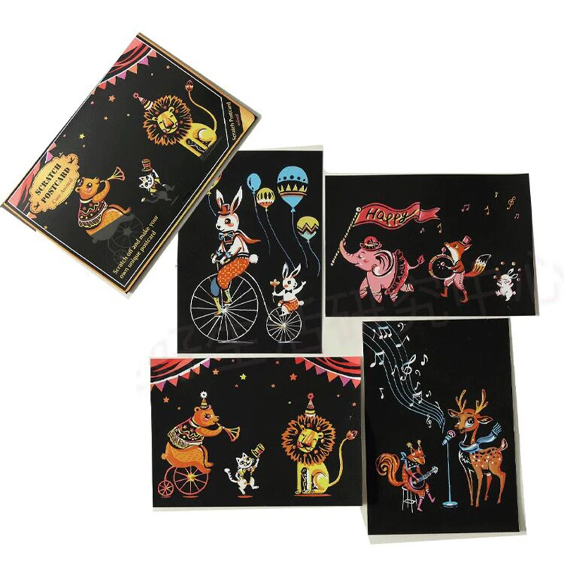 

4pcs Children Scratch Painting Postcard DIY Toy Kids Scraping Pictures Fairy Tales Animals Kindergarten Craft Toy 14x20cm