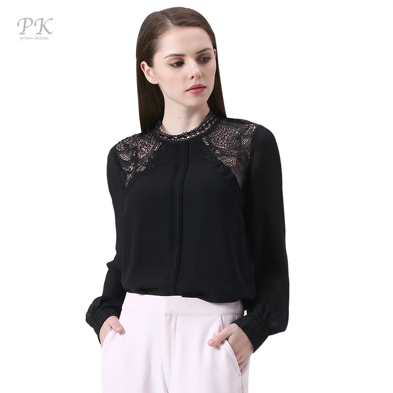 

PK Black Lace Blouse 2018 Women Tops Blouses Female Shirts Feminine Cuff Femme Chiffon Puff Long Sleeve Blouse Shirt Women