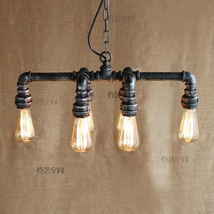 

style rural industry wind retro nostalgia Loft Restaurant bedroom bar table water pipe iron personality Chandelier