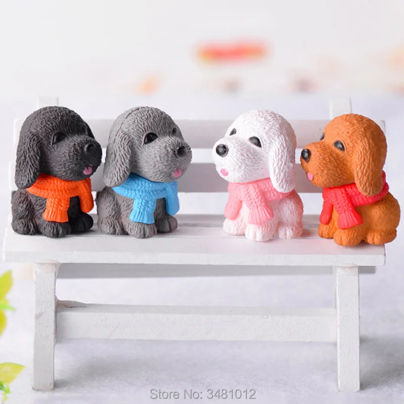 

4pcs Kawaii Dogs Scarf puppy Miniatures PVC Action Figures Animal Craft Figurines Micro Landscape Mini Garden Decor Kids Toys
