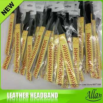 

Yellow Leather Red Seamed Stitching Sport Team Softball Headbands